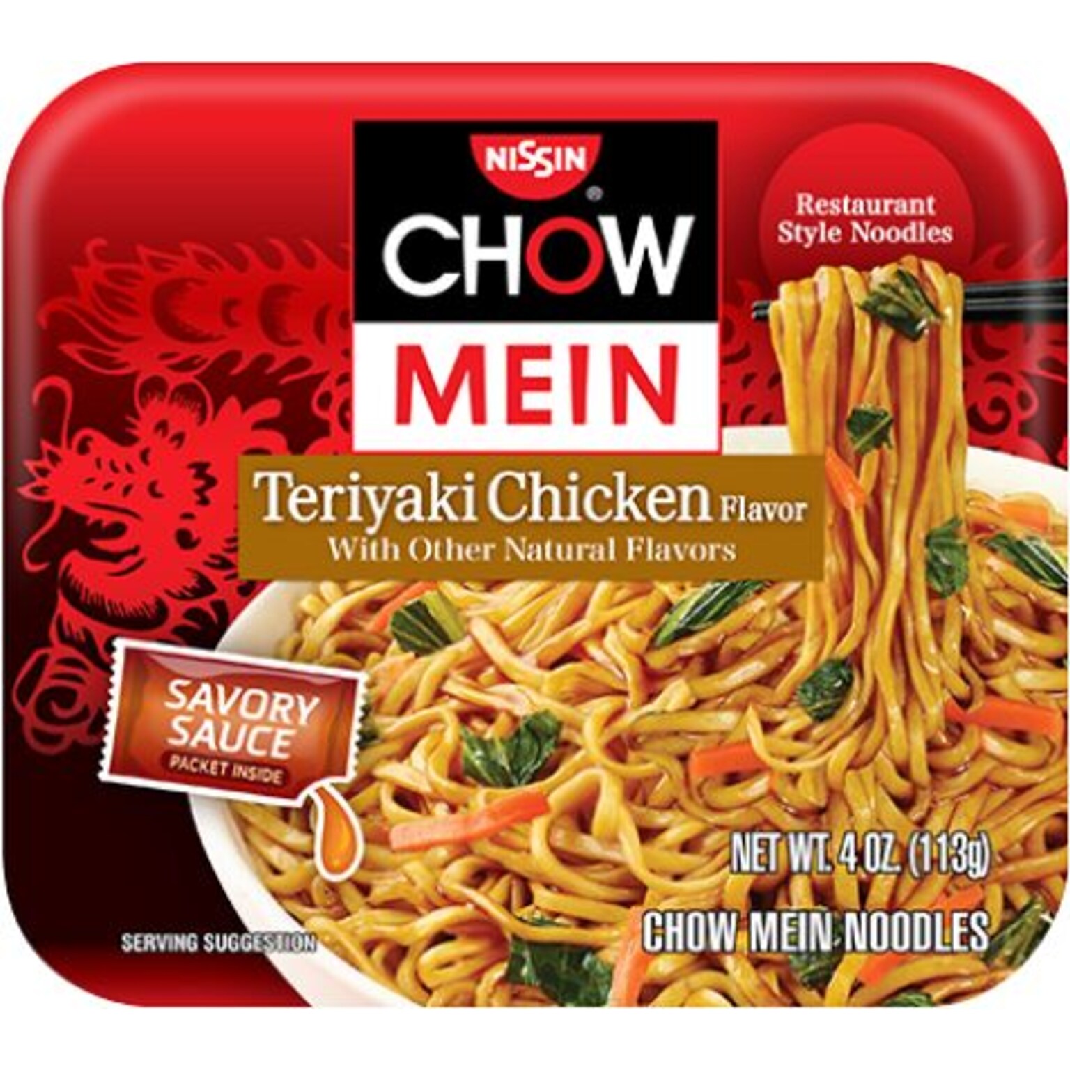 Nissin Chow Mein Teriyaki Chicken Ramen Noodles, 4 oz., 8 Bowls/Carton (08279)