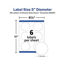 Avery Laser/Inkjet Round Multipurpose Label, 3Dia., Glossy White, 6 Labels/Sheet, 10 Sheets/Pack (2