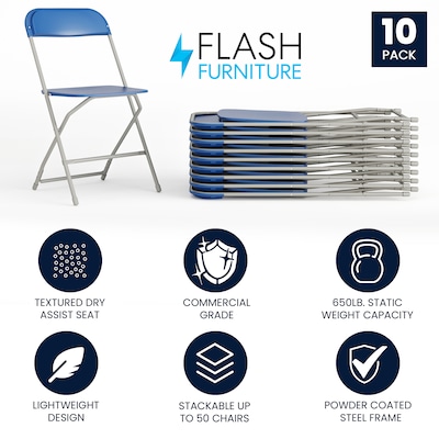 Flash Furniture HERCULES Premium Plastic Stacking & Folding Chair, Blue, 10/Pack