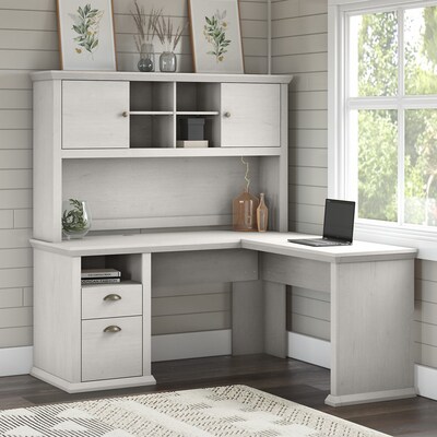 Bush Furniture Yorktown 60W L Shaped Desk with Hutch, Linen White Oak (YRK001LW)