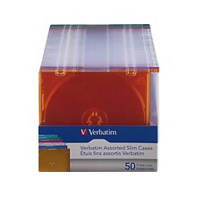 Verbatim Jewel Cases for CD/DVD/Blu-Ray, Assorted Colors, 50/Pack (71128)
