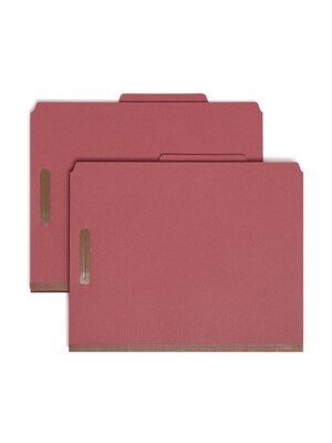 Smead 100% Recycled Pressboard Classification Folders, 2" Expansion, Letter Size, 2 Dividers, Red, 10/Box (14024)