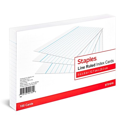 Staples 5 x 8 Index Cards, Legal Ruled, White, 100/Pack (TR51016)