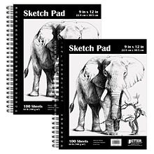 Better Office Products Sketch Paper Pads, Spiral Bound, 9 x 12, Natural White, 2/Pack, (01305-2PK)