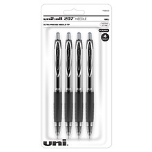 uniball 207 Needle Retractable Gel Pens, Medium Point, 0.7mm, Black Ink, 4/Pack (1738430)