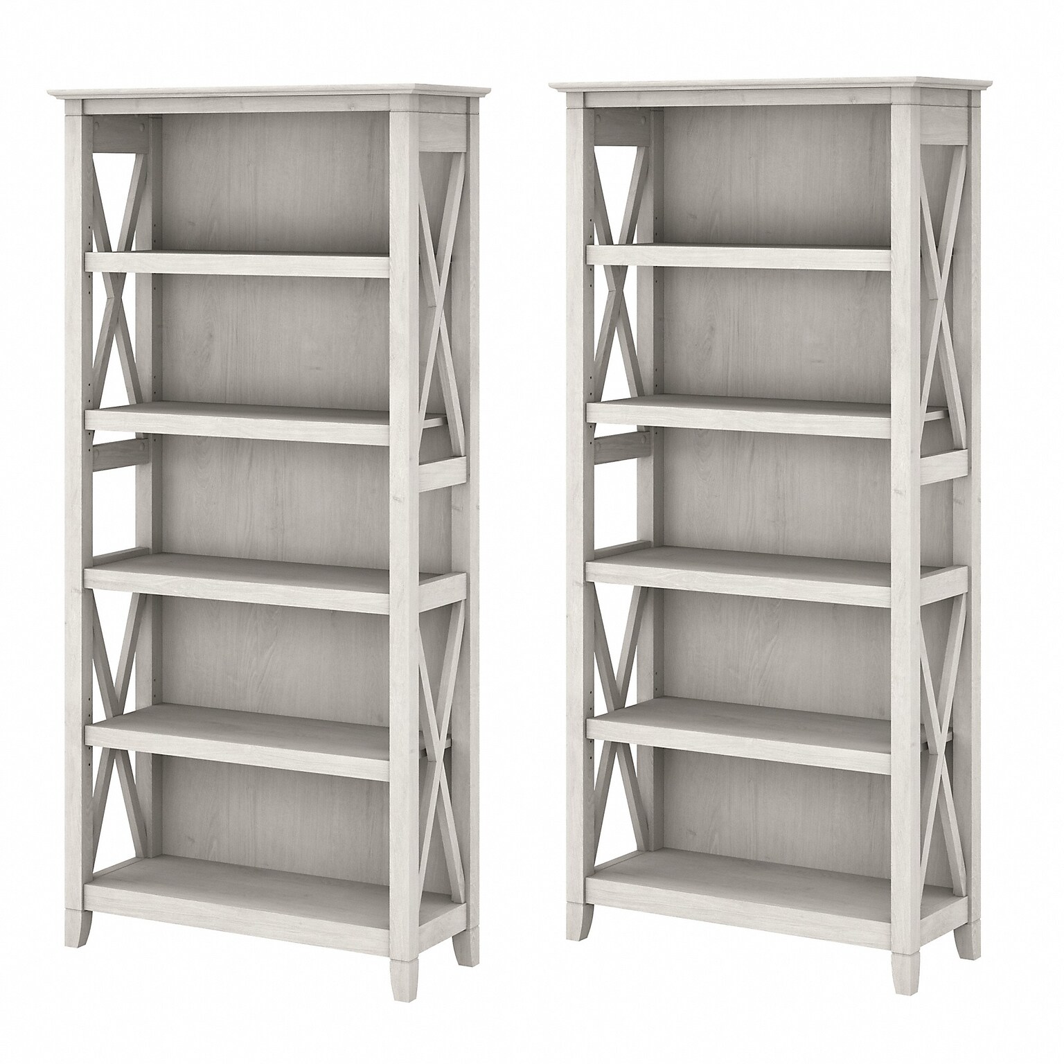 Bush Furniture Key West 66H 5-Shelf Bookcase with Adjustable Shelves, Linen White Oak Laminated Wood, 2/Set (KWS046LW)