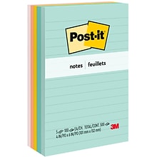 Post-it Sticky Notes, 4 x 6 in., 5 Pads, 100 Sheets/Pad, Lined, The Original Post-it Note, Beachside