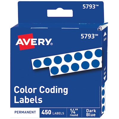 Avery Hand Written Identification & Color Coding Labels, 1/4 Dia., Dark Blue, 450/Pack (5793)
