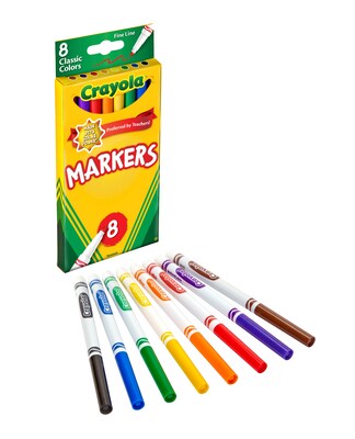 Crayola Kid's Markers, Fine, Assorted Colors, 8/Box (58-7709)