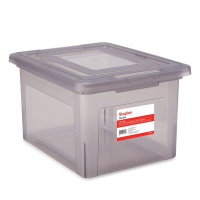 Staples Hanging File Box, Snap Lid, Letter/Legal Size, Frost Gray (TR57623)