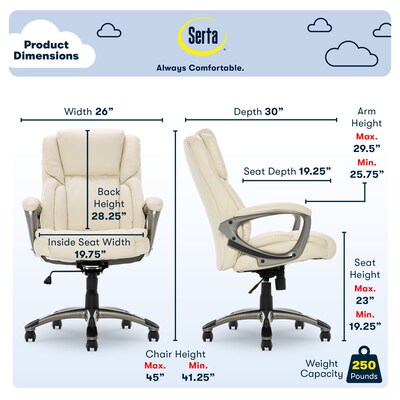 Serta Works Bonded Leather Executive Office Chair, American Beige (CH200112)