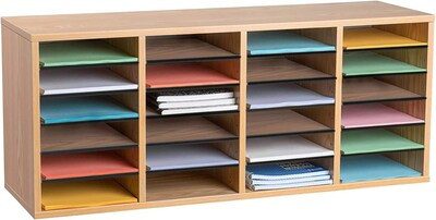 AdirOffice 500 24-Compartment Literature Organizers, 39.3" x 11.8", Medium Oak (500-24-MEO-2PK)