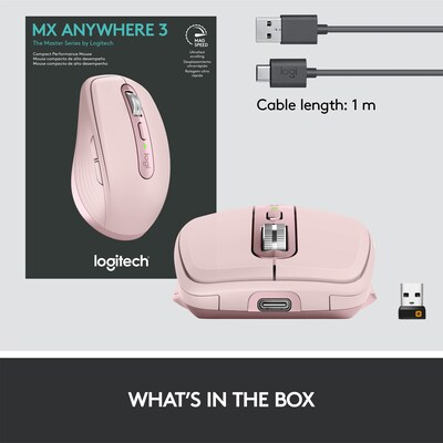 Logitech MX Anywhere 3 Ergonomic Wireless Laser Mouse, Rose (910-005986)