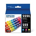 Epson 222XL/222 Black High Yield and Cyan/Magenta/Yellow Standard Yield Ink Cartridges, 4/Pack (T222