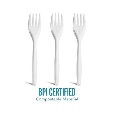 Perk™ Compostable PLA Fork, Medium-Weight, White, 1800/Carton (PK56201CT)