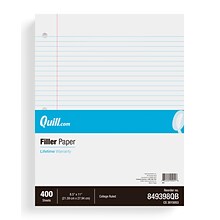 Quill Brand® College Ruled Filler Paper, 8.5 x 11, White, 400 Sheets/Pack (TR27521)