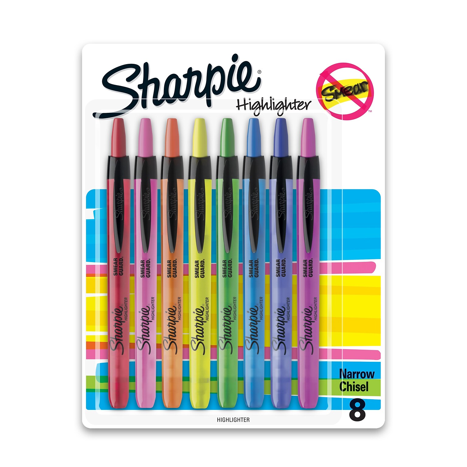 Sharpie Retractable Highlighter, Chisel Tip, Assorted, 8/Pack (28101)