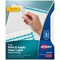 Avery Index Maker Plastic Dividers with Print & Apply Label Sheets, 5 Tabs, Multicolor, 5 Sets/Pack