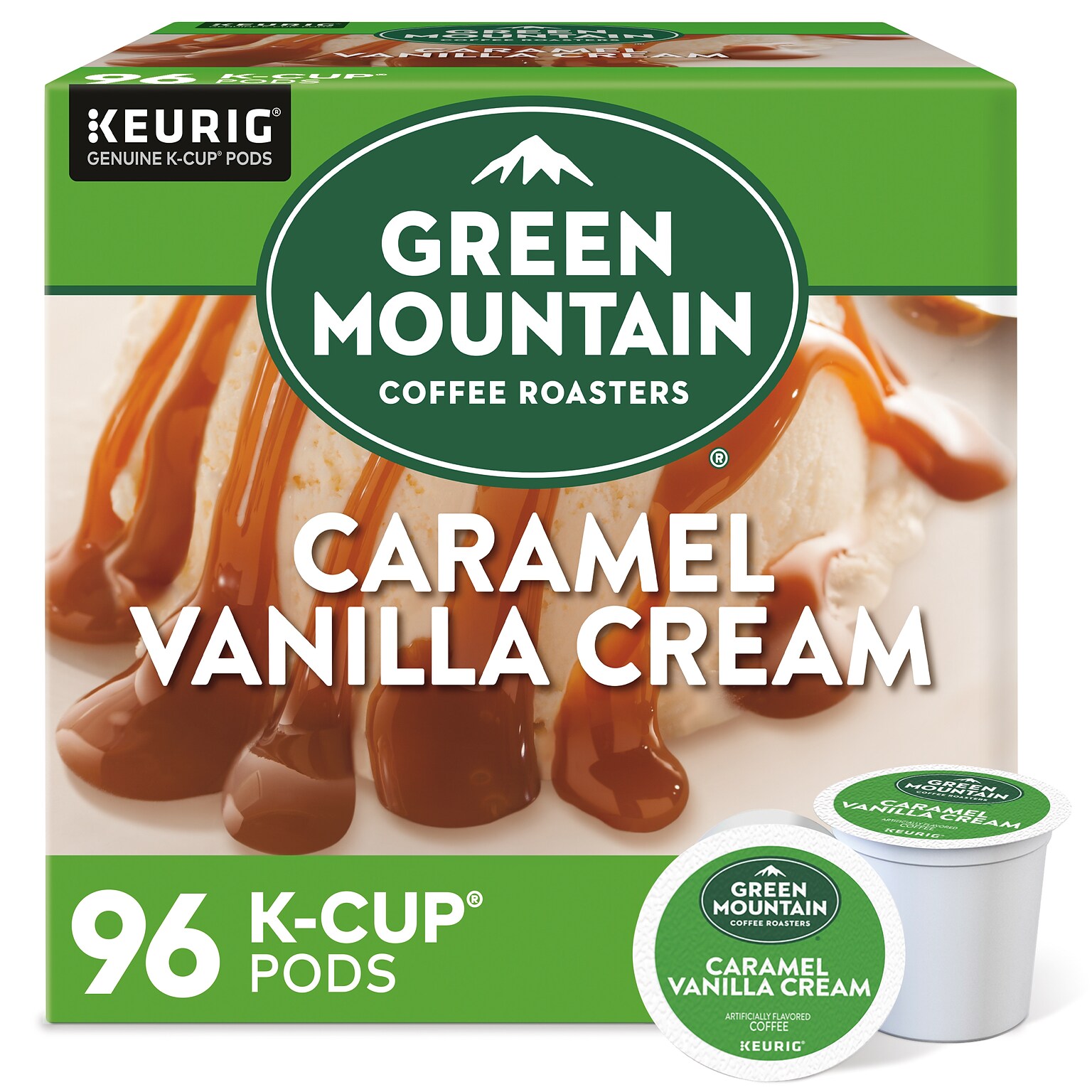 Green Mountain Caramel Vanilla Cream Coffee Keurig® K-Cup® Pods, Light Roast, 96/Carton (GMT6700CT)