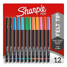 Sharpie Felt Pen, Fine Point, 0.4 mm, Assorted Ink, Dozen (1802226)