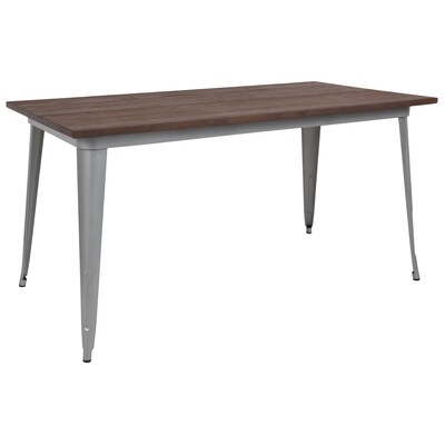 Flash Furniture Metal/Wood Restaurant Dining Table, 30.5H, Silver (CH6101029M1SIL)