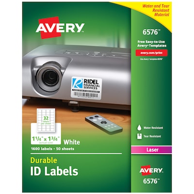 Avery Durable Laser Identification Labels, 1 1/4 x 1 3/4, White, 32 Labels/Sheet, 50 Sheets/Pack (