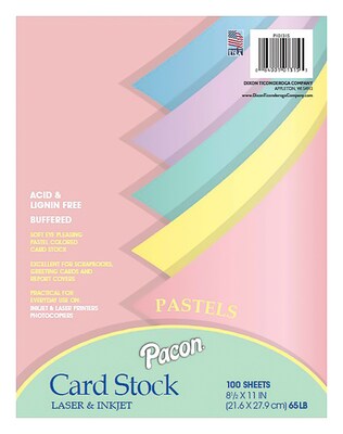 Array 65 lb. Cardstock Paper, 8.5 x 11, Assorted Colors, 100 Sheets/Pack (101315)