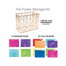 Global Printed Products Deluxe Designer Watercolor Solid Hanging File Folder Kit, 1/3-Cut Tab, Lette