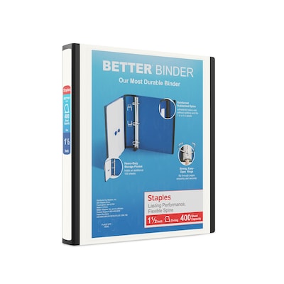 Staples® Better 1-1/2 3 Ring View Binder with D-Rings, White (24061)