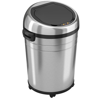 iTouchless Stainless Steel Round Sensor Trash Can with AbsorbX Odor Control System and Wheels, 18 Ga