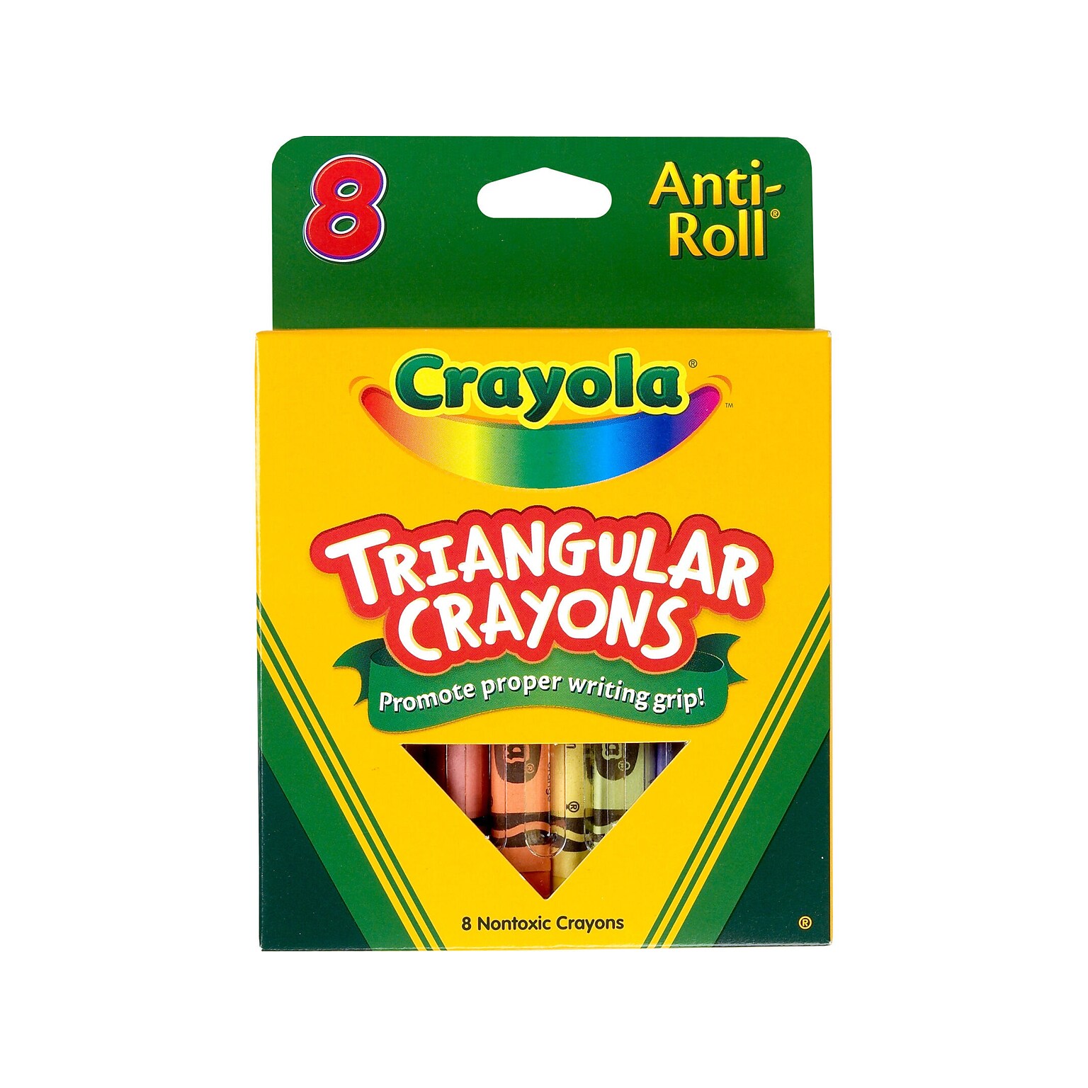Crayola Anti-Roll Triangular Crayons, Assorted Colors, 8/Box, 24 Boxes/Carton (52-4008CT)