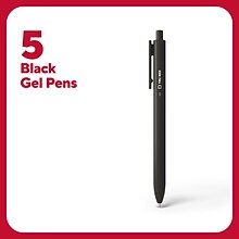 TRU RED™ Retractable Quick Dry Gel Pens, Fine Point, 0.5mm, Black, 5/Pack (TR54486)