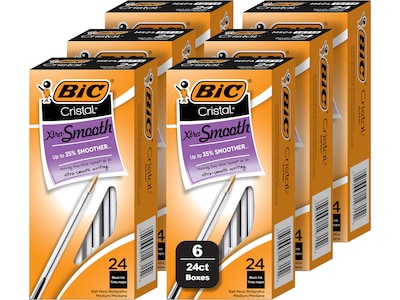 BIC Cristal Xtra Smooth Ballpoint Pen, Medium Point, Black Ink, 24/Box, 6 Boxes/Pack (MS144E-BLK)