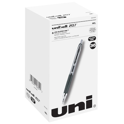 uniball 207 Retractable Gel Pens, Medium Point, 0.7mm, Black Ink, 36/Box (1921063)