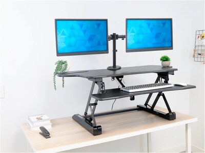Mount-It! 47"W Electric Adjustable Standing Desk Converter with Dual Monitor Mount and USB Charging Port, Black (MI-8054)
