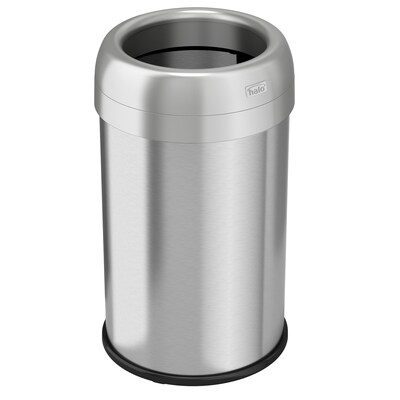 halo Stainless Steel Round Open Top Trash Can with Dual AbsorbX Odor Control System, Silver, Silver,