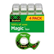 Scotch Magic Invisible Tape with Dispenser, 3/4 x 8.33 yds., 4 Rolls (4105)