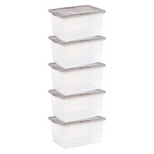 Iris 58 Quart Snap Top Plastic Snap Closure Storage Bin, Clear, 5/Pack (500158)