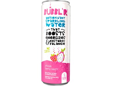 Bubblr Antioxidant Pitaya Berry Nectr Flavored Sparkling Water, 12 fl. oz., 12 Cans/Carton (028435