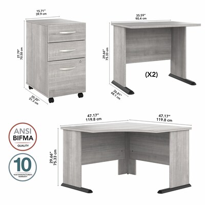 Bush Business Furniture Studio A 83"W Large Corner Desk with 3 Drawer Mobile File Cabinet, Platinum Gray (STA003PGSU)