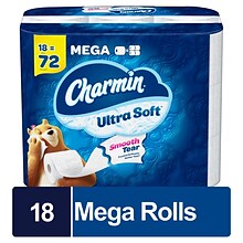 Charmin Ultra Soft Mega Toilet Paper, 2-Ply, White, 224 Sheets/Roll, 18 Rolls/Pack (87978/01450)