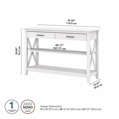 Bush Furniture Key West 47" x 16" Console Table with Drawers and Shelves, Pure White Oak (KWT248WT-03)
