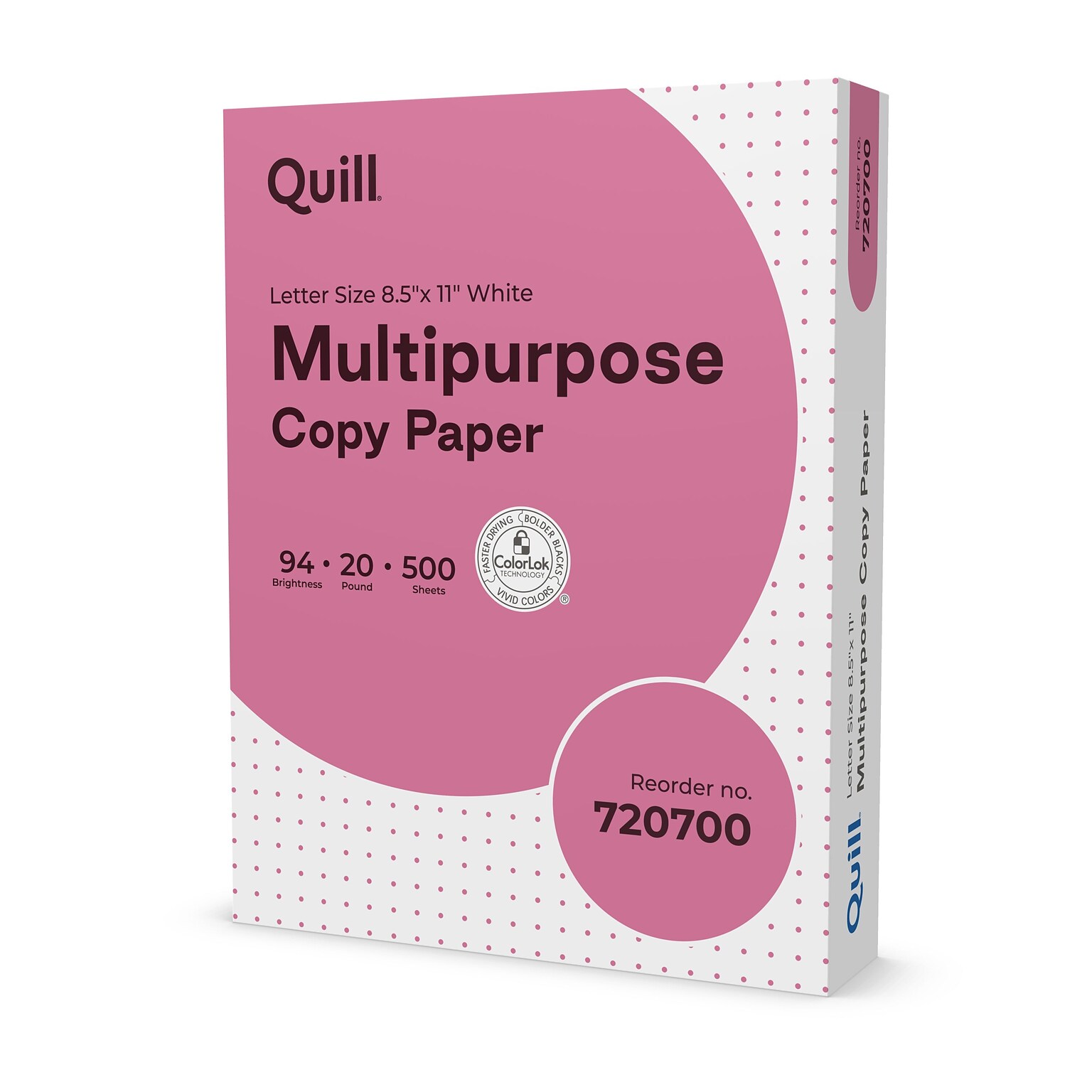 Quill Brand® 8.5 x 11 Multipurpose Copy Paper, 20lbs., 94 Brightness, 500 Sheets/Ream (720700)