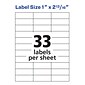 Avery Address Labels for Copiers, 1" x 2-13/16", White, 33 Labels/Sheet, 100 Sheets/Box   (5351)