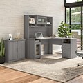 Bush Furniture Cabot 60W L Shaped Computer Desk with Hutch and Small Storage Cabinet, Modern Gray (