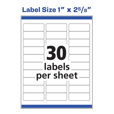 Avery Laser Address Labels, 1" x 2-5/8", White, 30 Labels/Sheet, 250 Sheets/Box (45160)