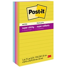 Post-it Super Sticky Notes, 4 x 6, Summer Joy Collection, Lined, 90 Sheet/Pad, 5 Pads/Pack (660-5S