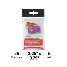 Staples Thermal Laminating Pouches, Business Card, 5 Mil, 25/Pack (17470/ST17470)
