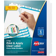 Avery Index Maker Extra-Wide Paper Dividers with Print & Apply Label Sheets, 5 Tabs, White, 5 Sets/P