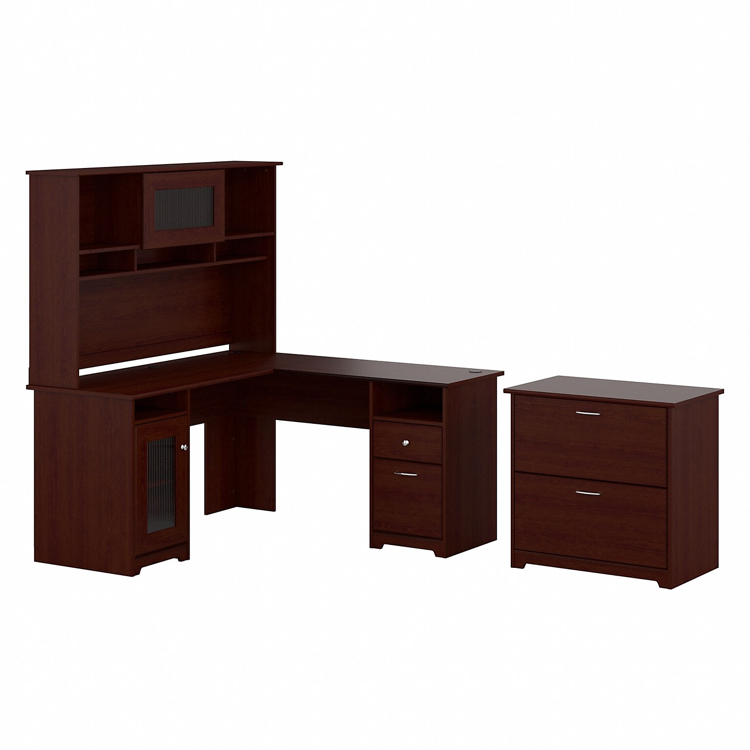 Bush Furniture Cabot 60W L Shaped Computer Desk with Hutch and Lateral File Cabinet, Harvest Cherry (CAB005HVC)